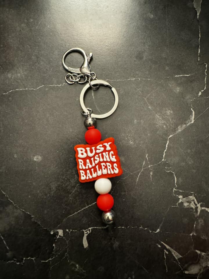 Busy Raising Ballers Beaded Keychain