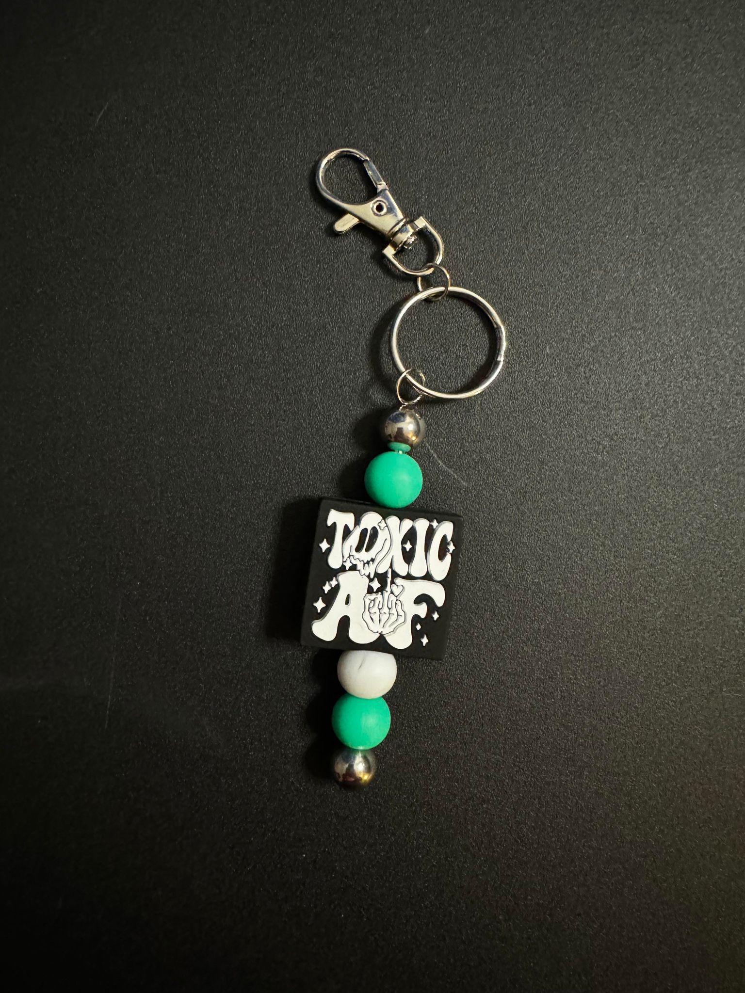 Toxic AF Teal Theme Beaded Keychain