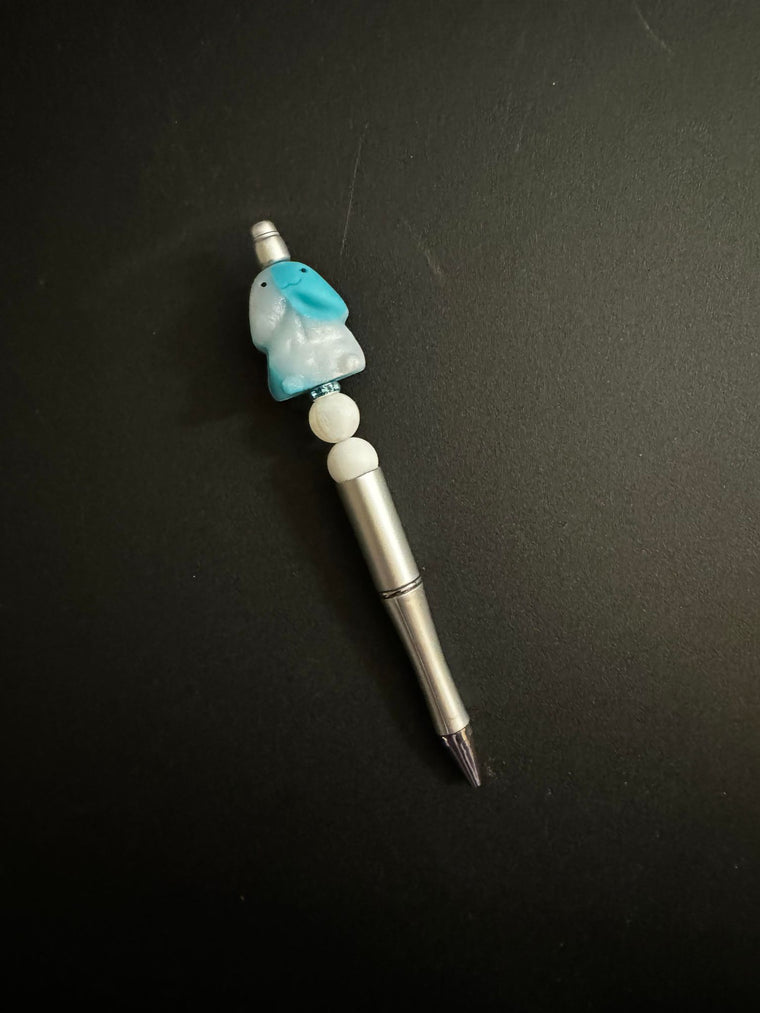 Blue and Silver Sparkle Richard Silicone Beaded Pen