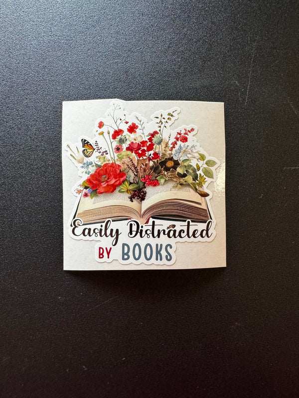 Easily Distracted By Books Floral Decal