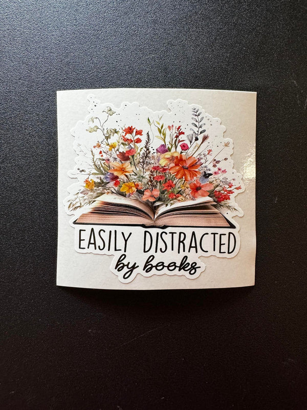 Easily Distracted By Books with Books & Floral Decal