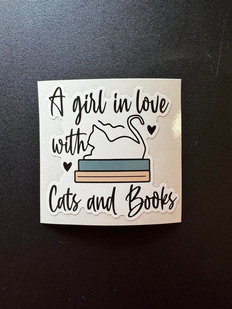 A Girl In Love With Cats & Books with Cat Decal