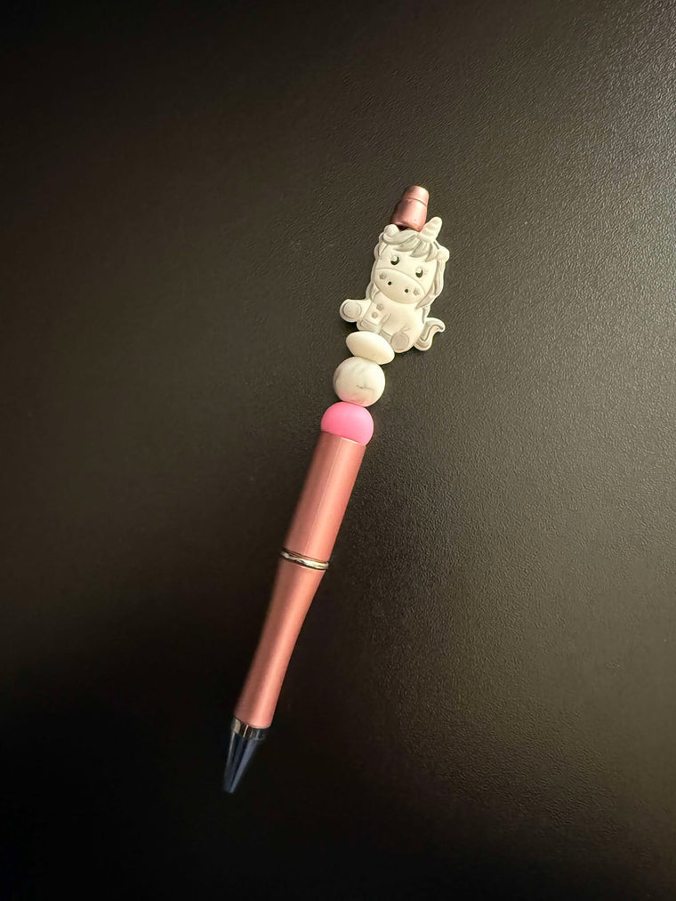 Pink and Grey Unicorn Silicone Beaded Pen