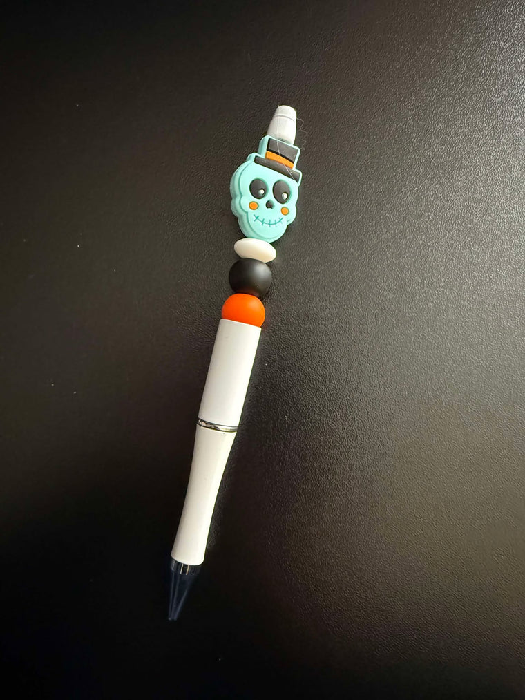 Blue Skull Silicone Beaded Pen