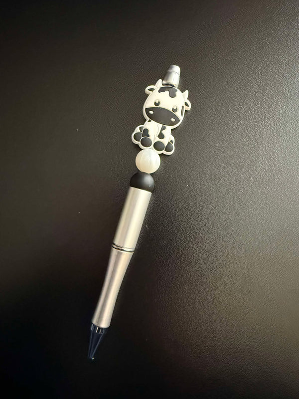 Black and White Cow Theme Silicone Beaded Pen