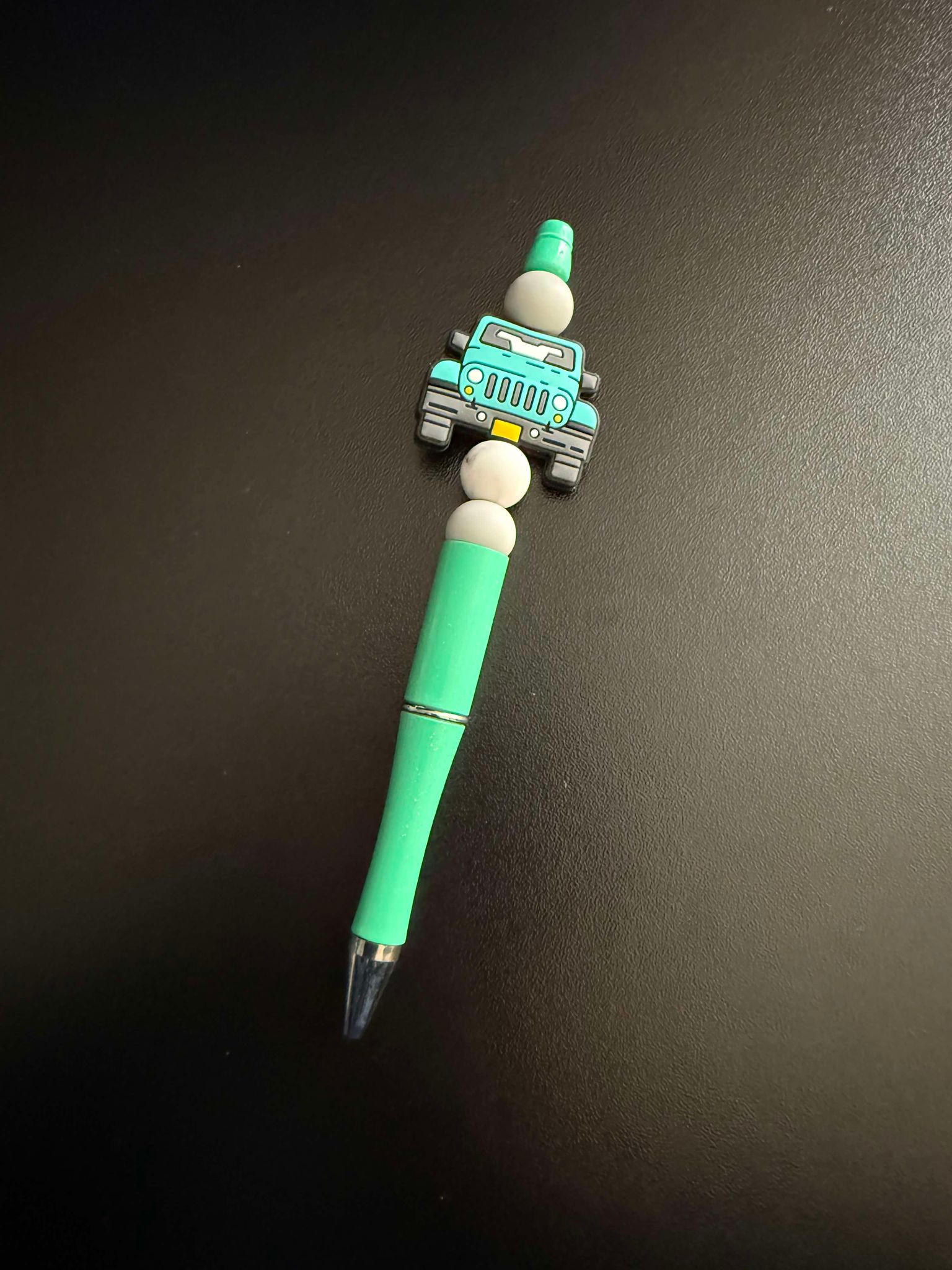 Teal Beep Beep Silicone Beaded Pen