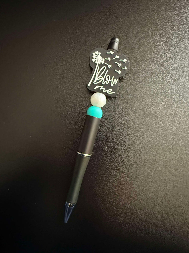 Black and Teal Blow Me Silicone Beaded Pen