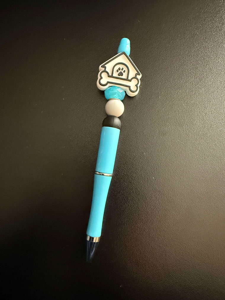 Teal Dog House Silicone Beaded Pen