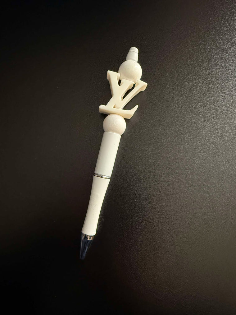 White LV Silicone Beaded Pen