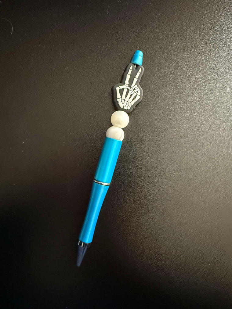 Blue Peace Sign Theme Silicone Beaded Pen