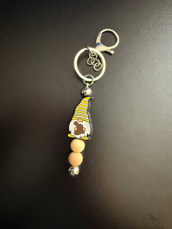 Gnome Bunny Theme Beaded Keychain