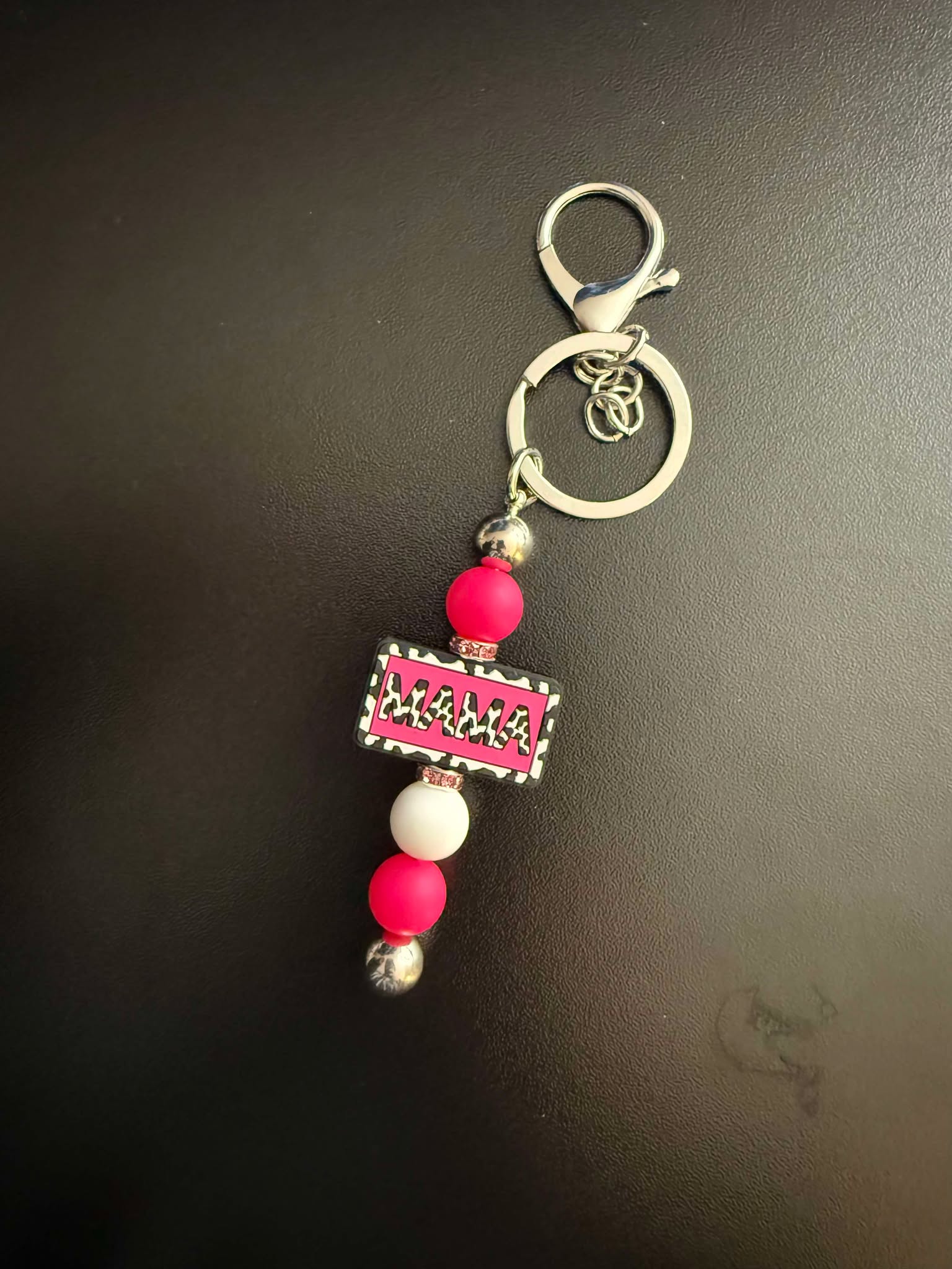 Mama Pink Beaded Keychain