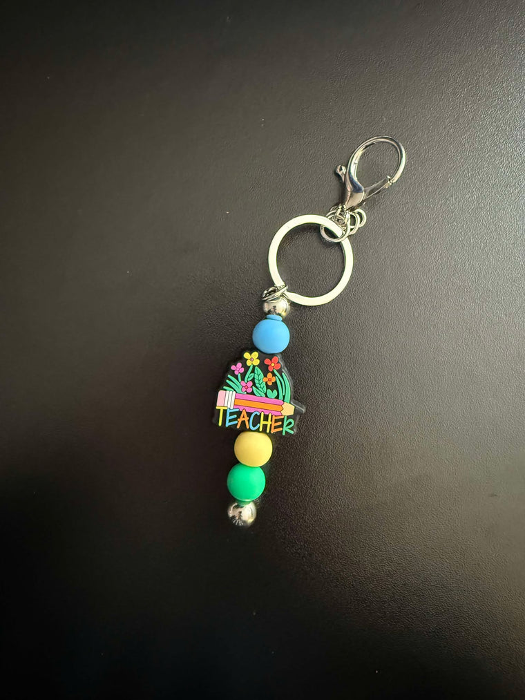 Teacher Pencil Beaded Keychain