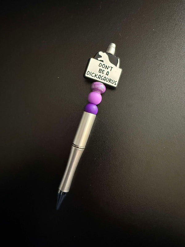 Purple Don't Be A Dickasaurus Silicone Beaded Pen