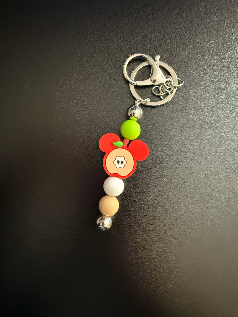 Red Apple Ear Theme Beaded Keychain