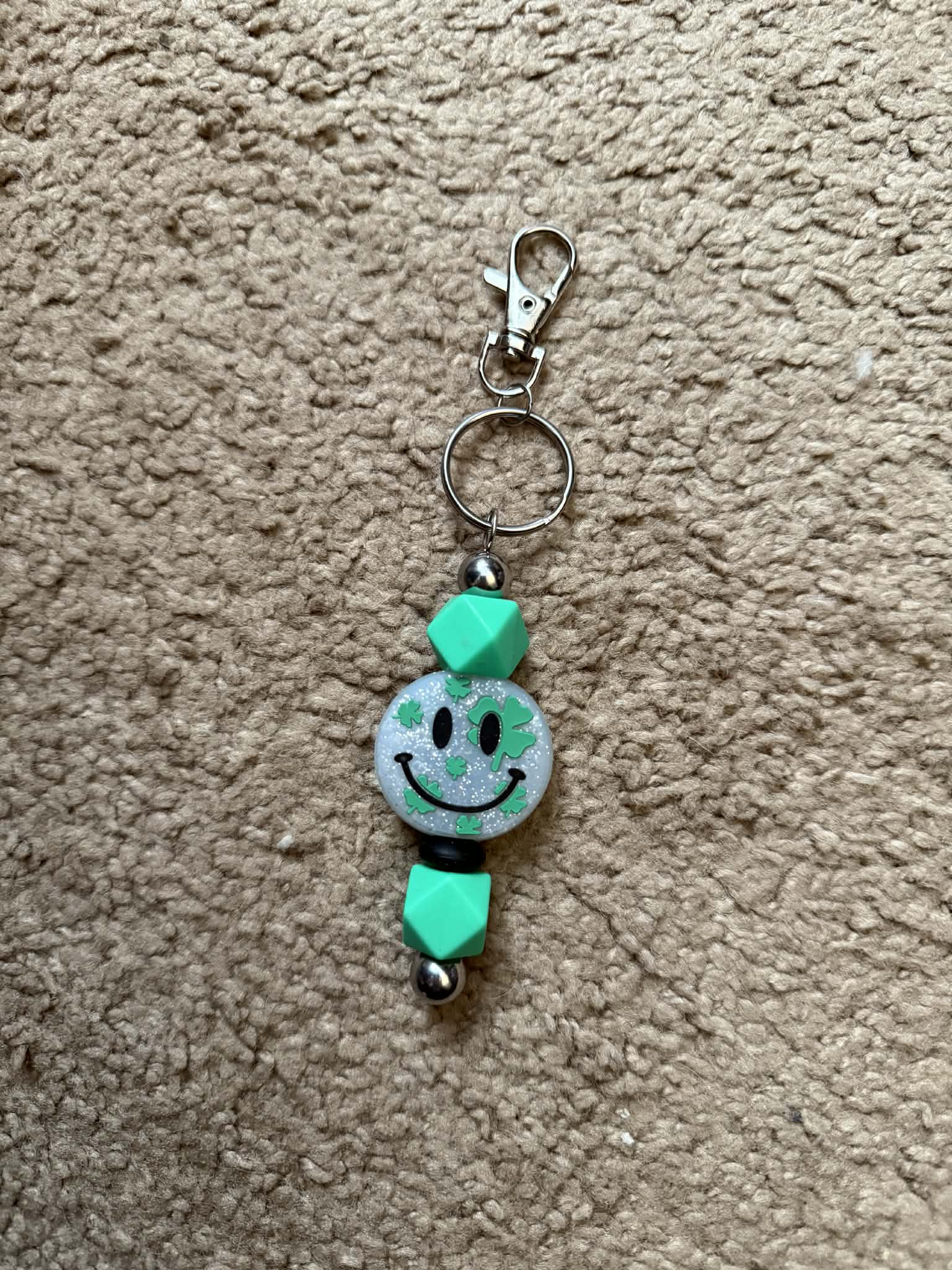 Shamrock Smiley Beaded Keychain