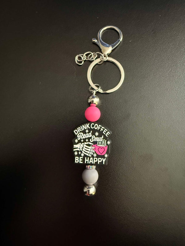 Drink Coffee Read Smut Be Happy Beaded Keychain