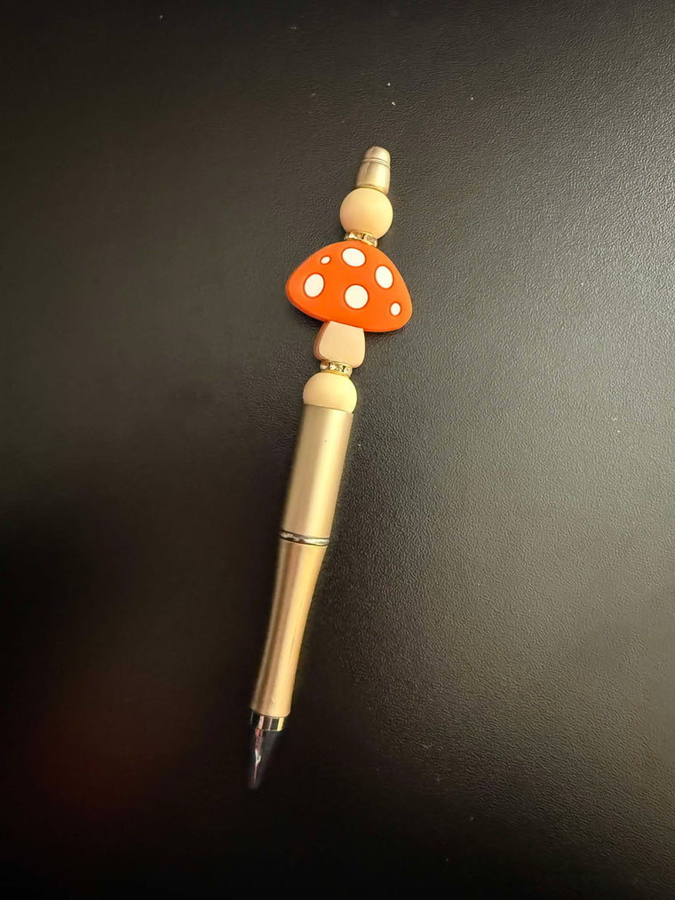 Orange Mushroom Silicone Beaded Pen