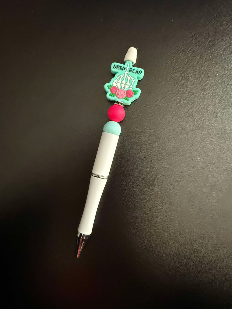 Drop Dead Middle Finger Silicone Beaded Pen