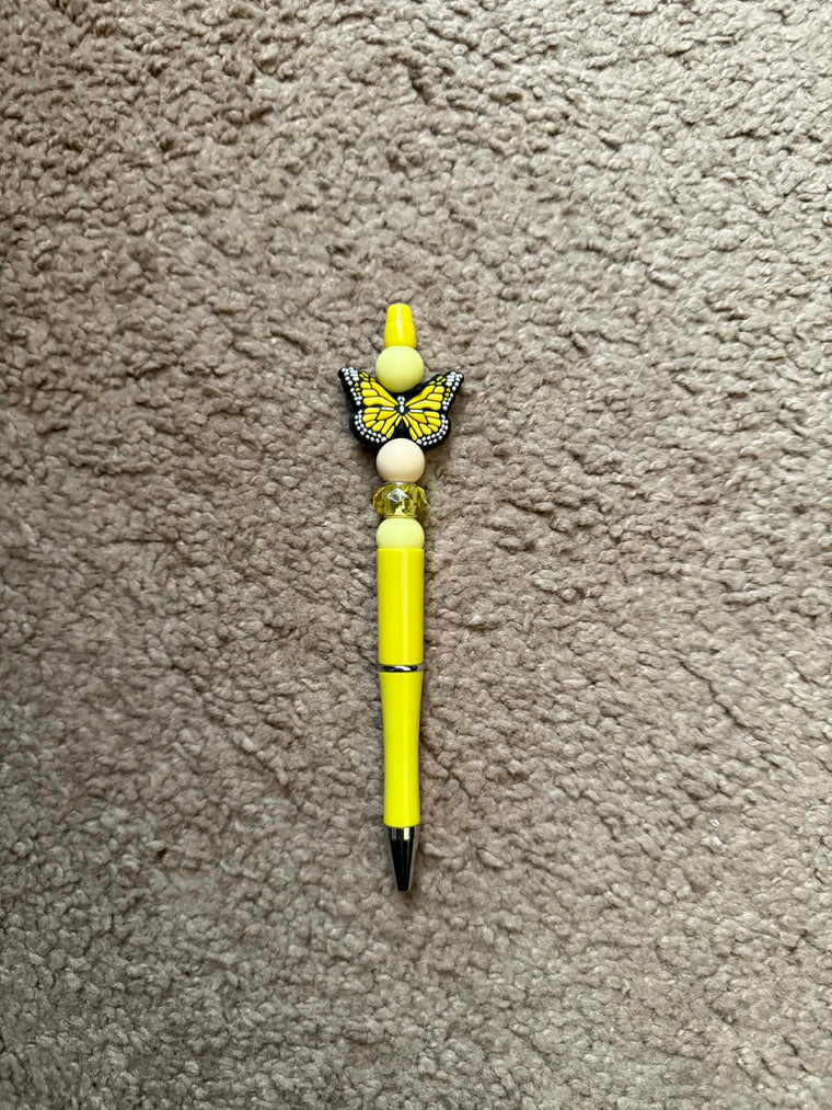 Yellow Butterfly Beaded Pen