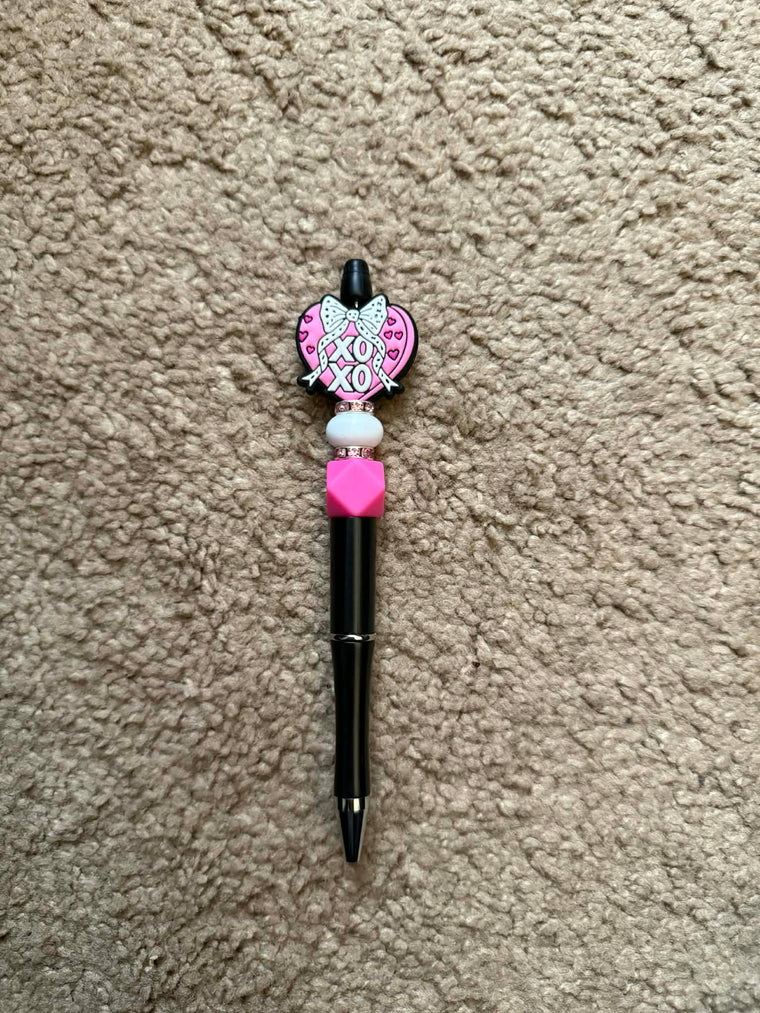 XOXO Pink Heart Beaded Pen