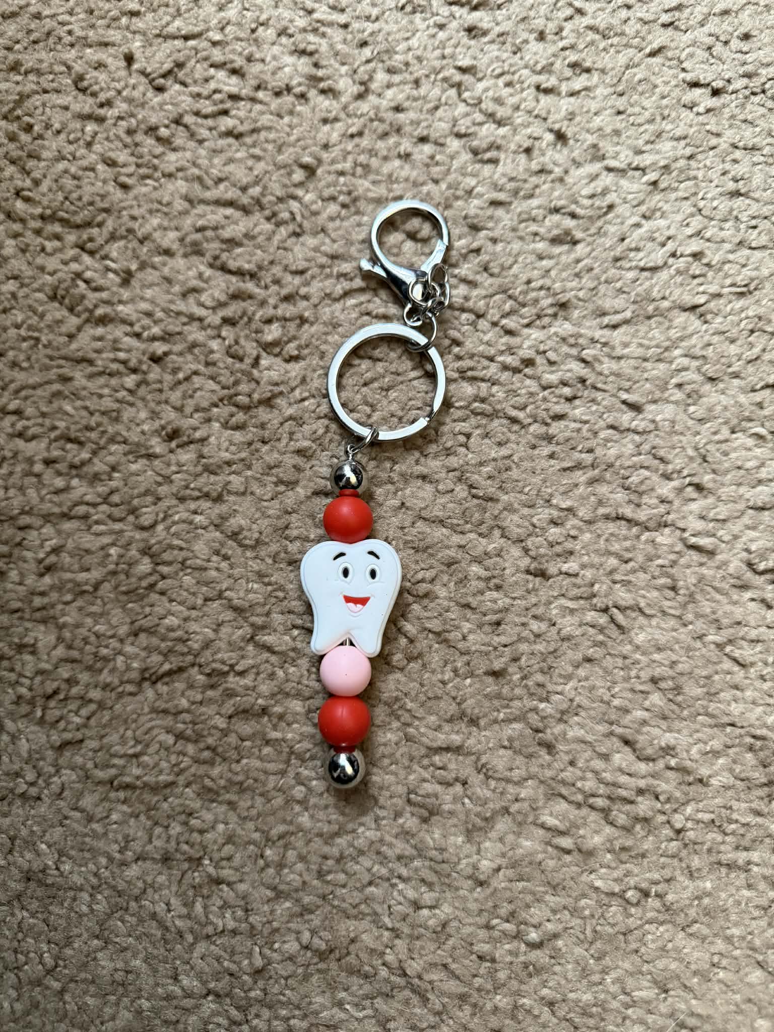 White Tooth Beaded Keychain