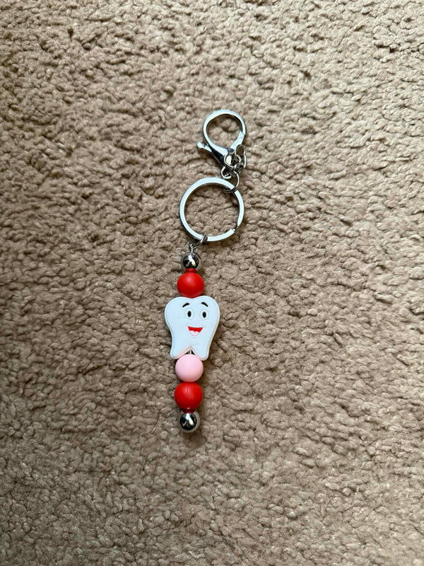 White Tooth Beaded Keychain