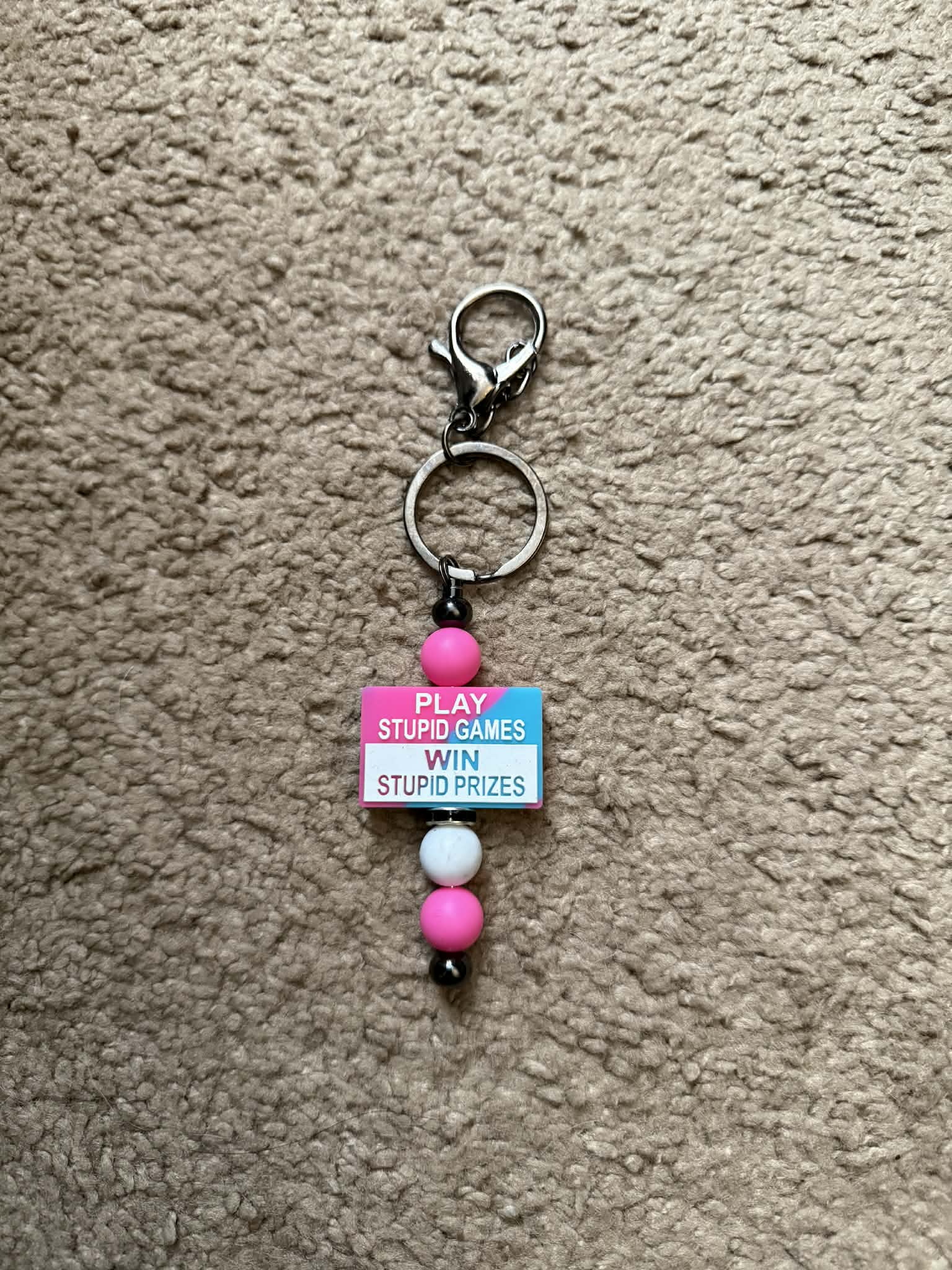 Play Stupid Games Beaded Keychain