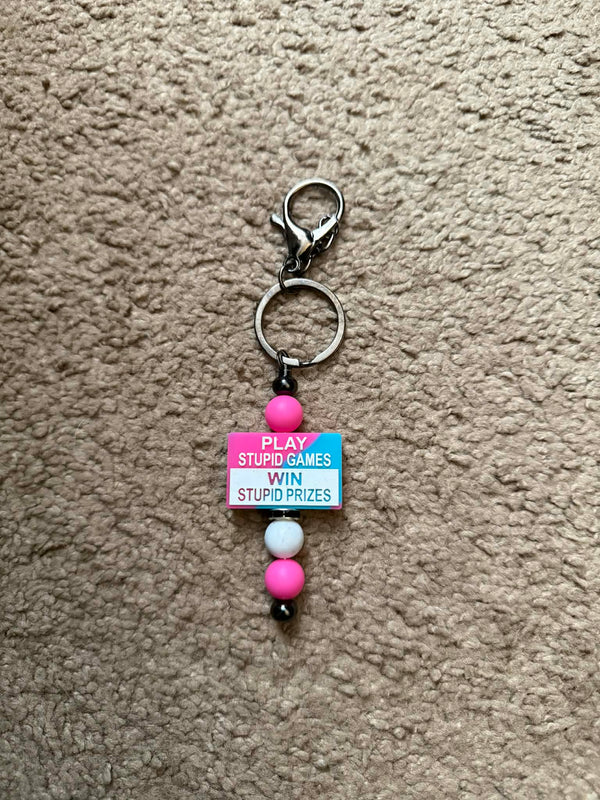 Play Stupid Games Beaded Keychain