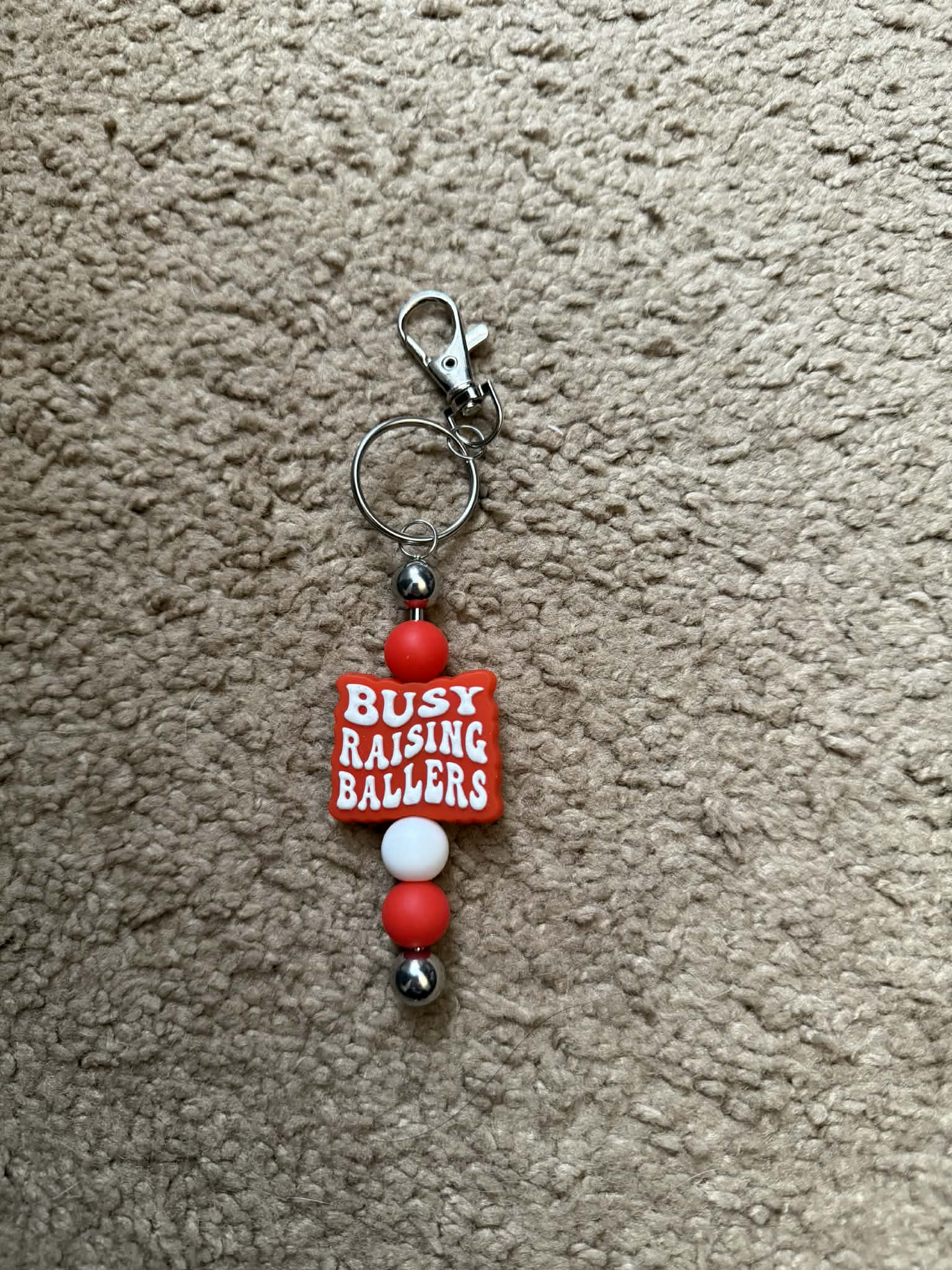 Busy Raising Ballers Beaded Keychain