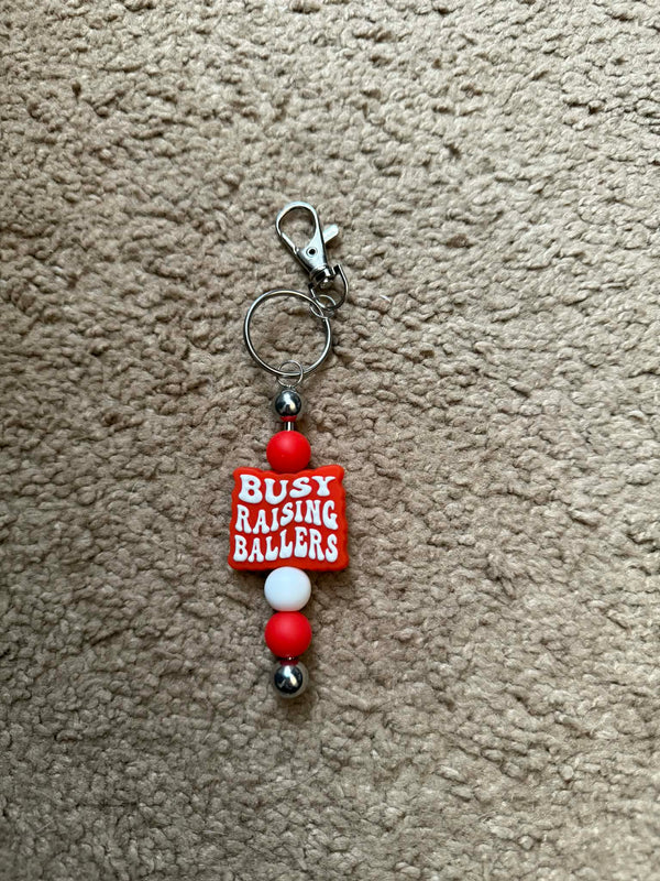 Busy Raising Ballers Beaded Keychain