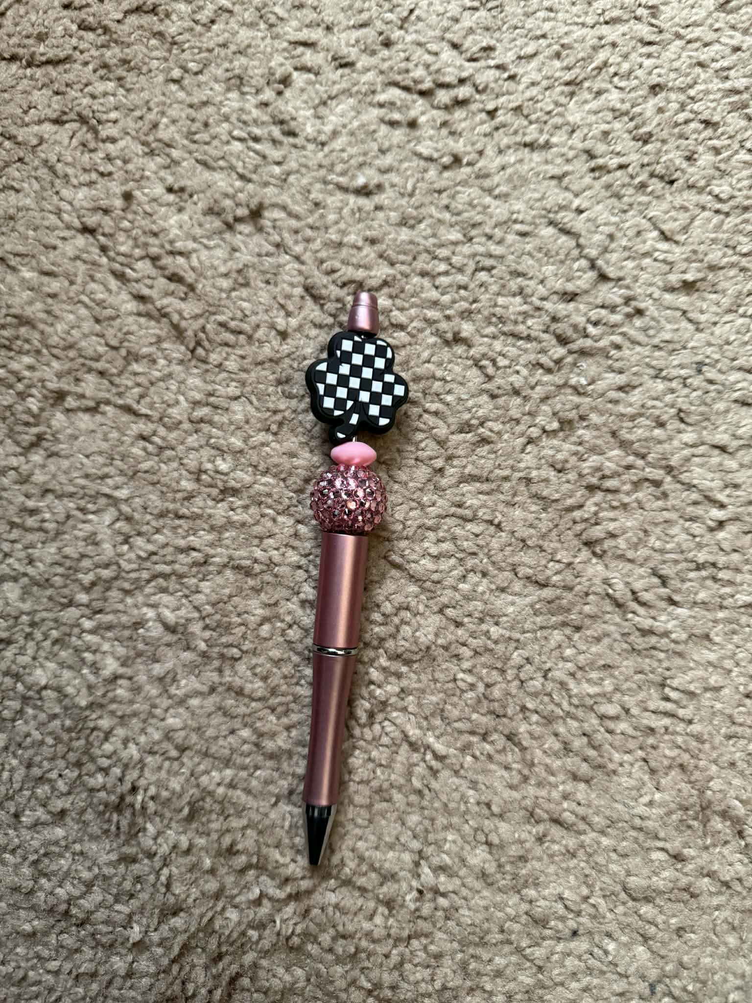 Pink Checkered Shamrock Beaded Pen
