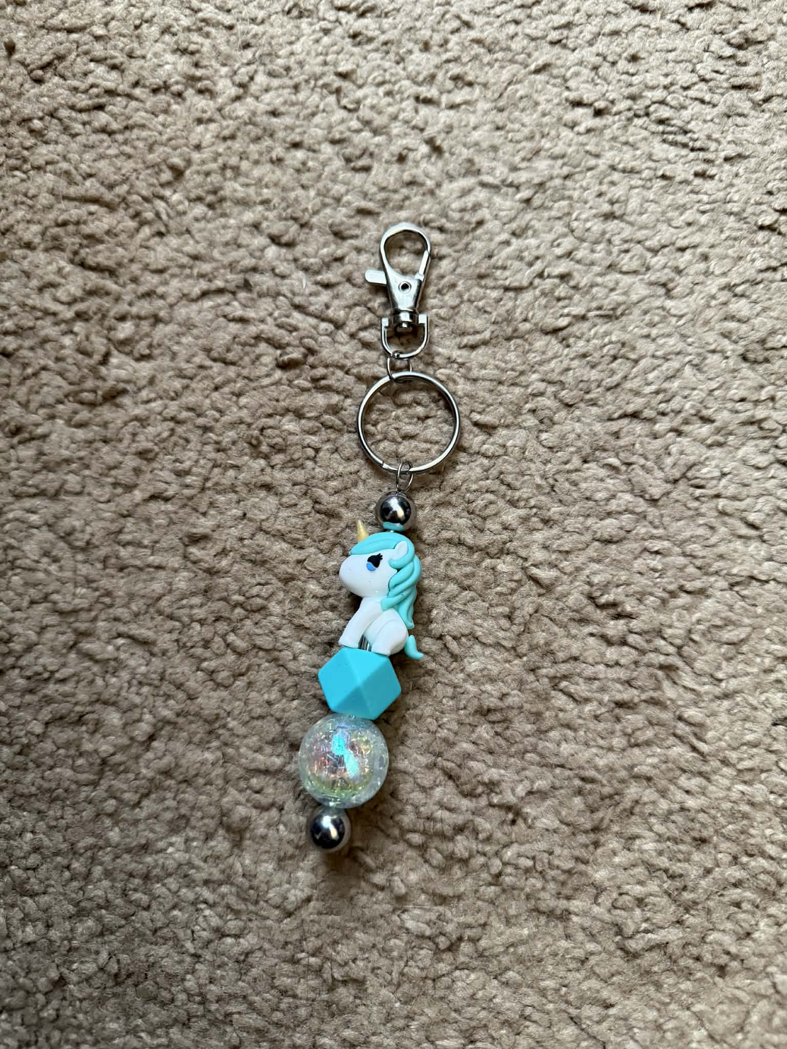 Teal Unicorn Beaded Keychain