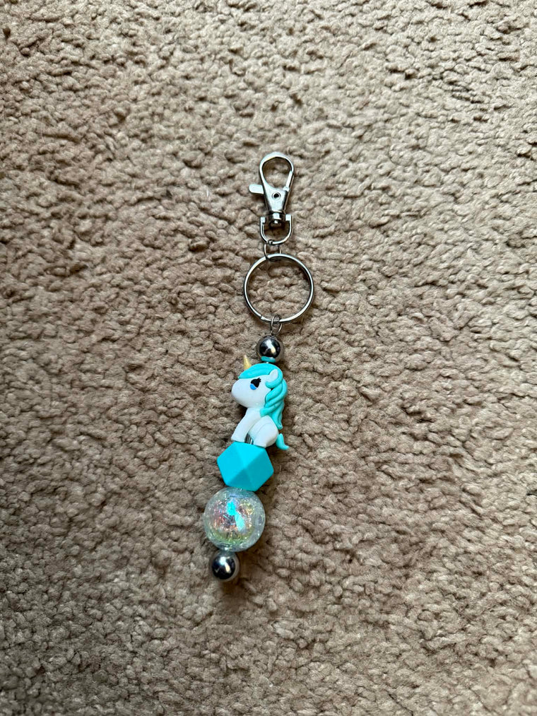 Teal Unicorn Beaded Keychain