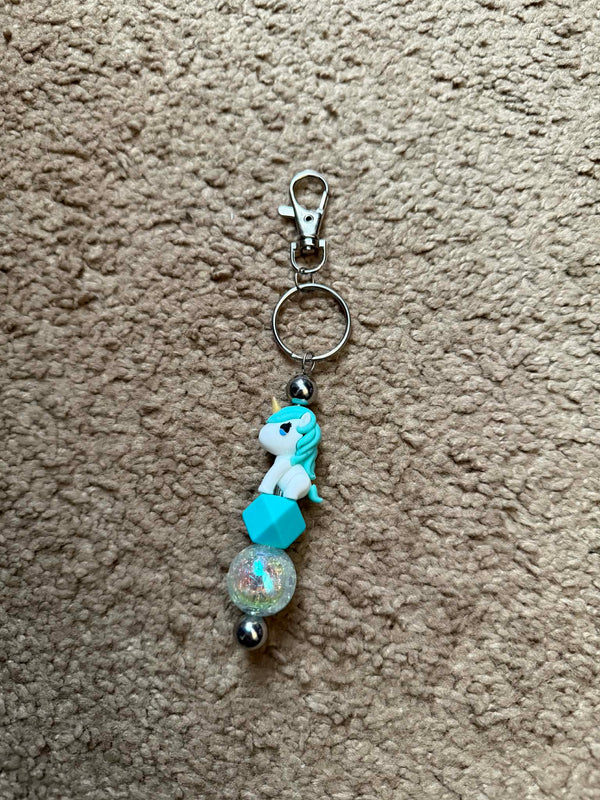 Teal Unicorn Beaded Keychain