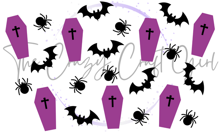 Coffin Spider and Bat Halloween Theme Cold Cup Wrap