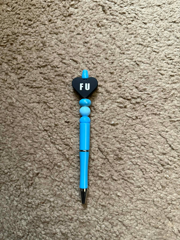 Blue F U Beaded Pen