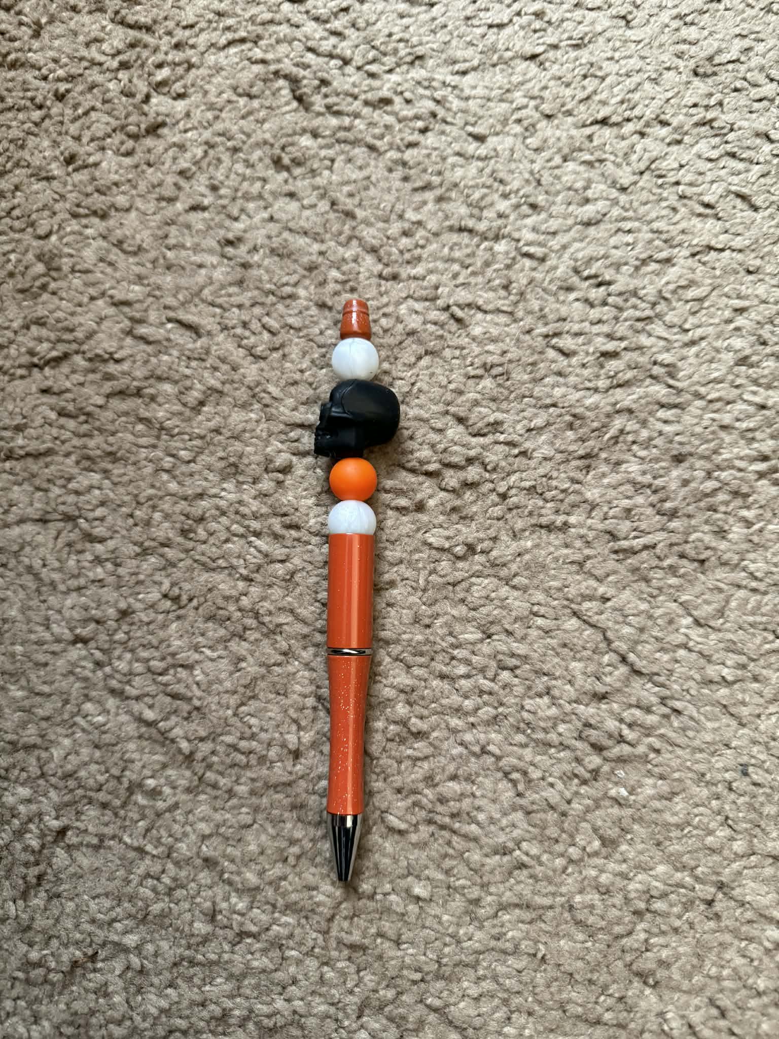 Orange Skull Beaded Pen