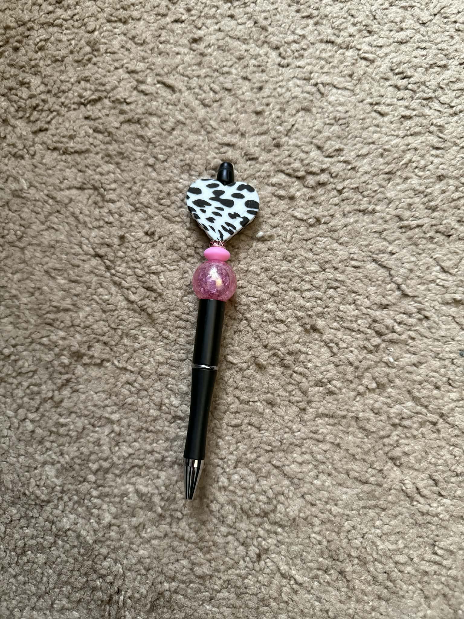 Cow Print Heart Beaded Pen