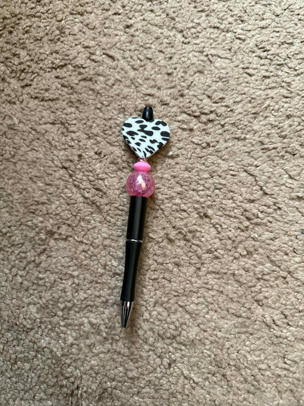 Cow Print Heart Beaded Pen
