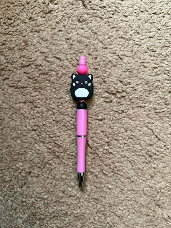 Pink Cat Beaded Pen