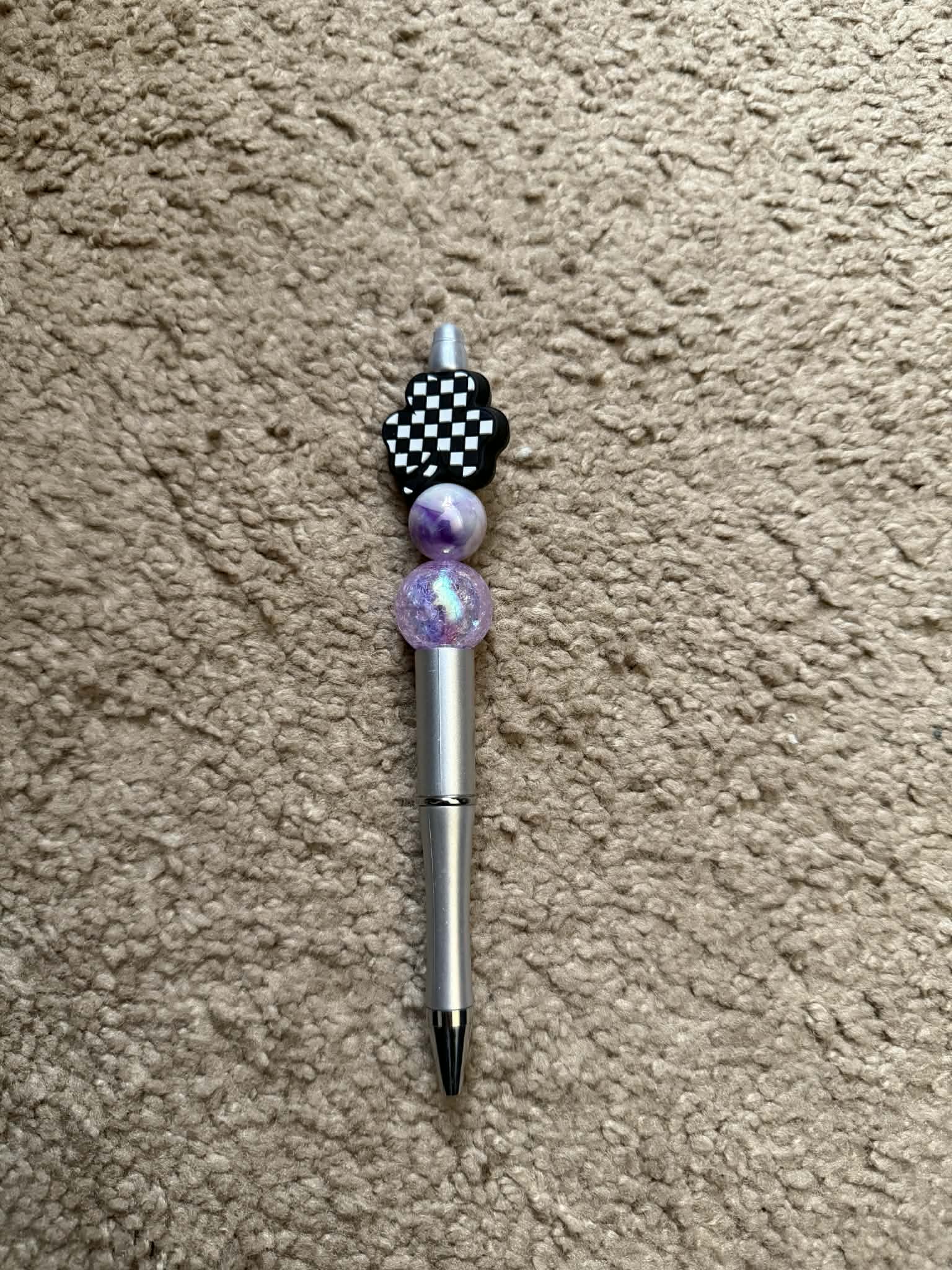 Purple Checkered Shamrock Beaded Pen