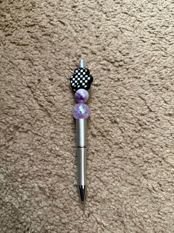 Purple Checkered Shamrock Beaded Pen
