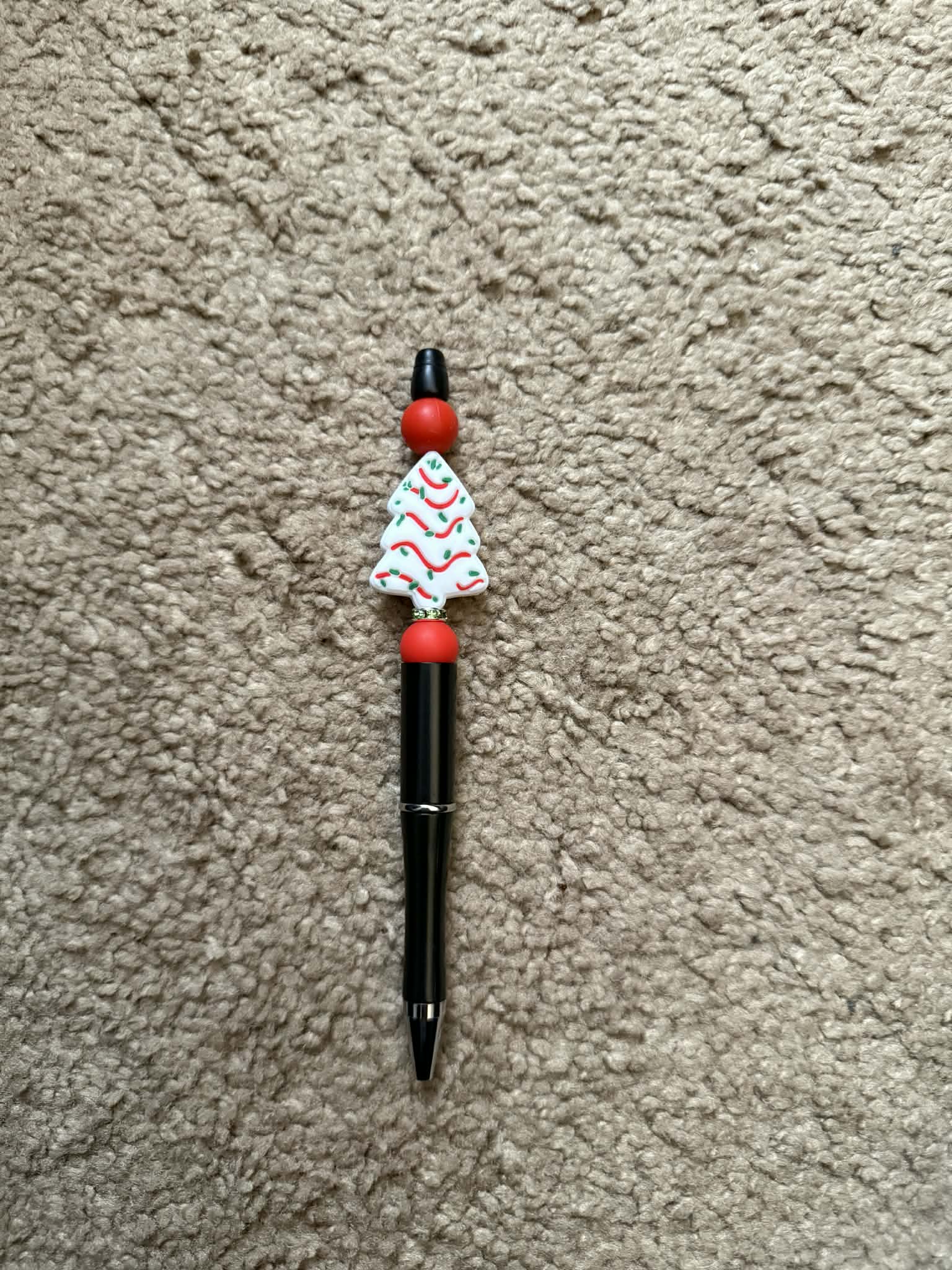 White Christmas Tree Beaded Pen