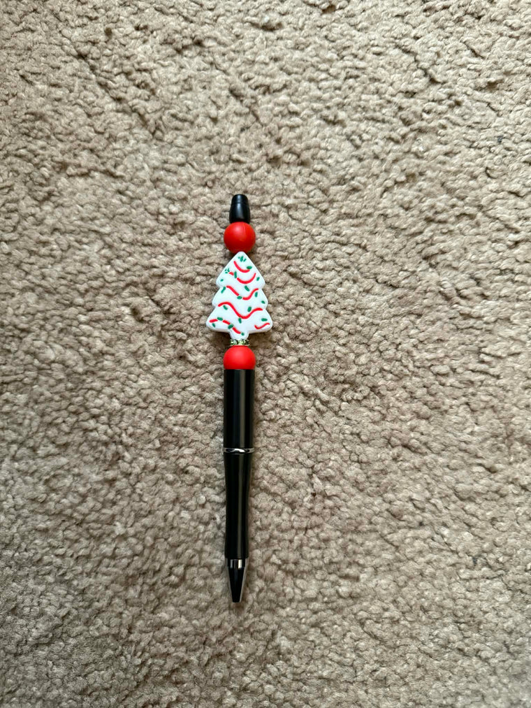 White Christmas Tree Beaded Pen