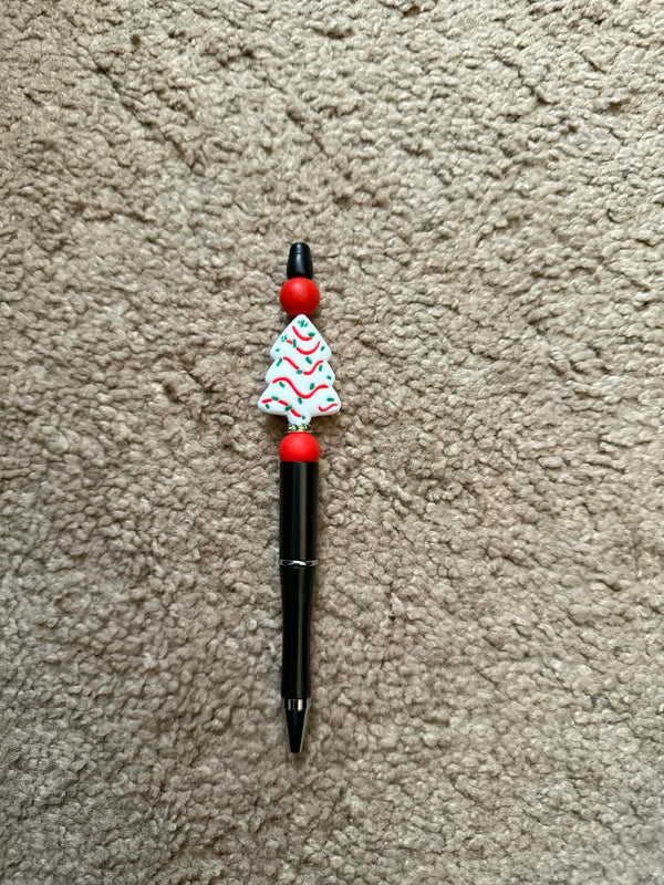 White Christmas Tree Beaded Pen