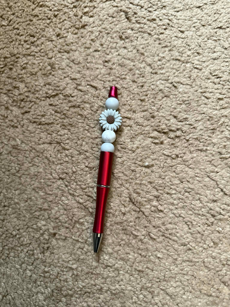 Grey Flower Beaded Pen