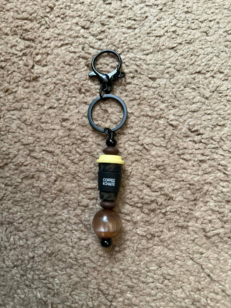 Coffee & Chaos Beaded Keychain