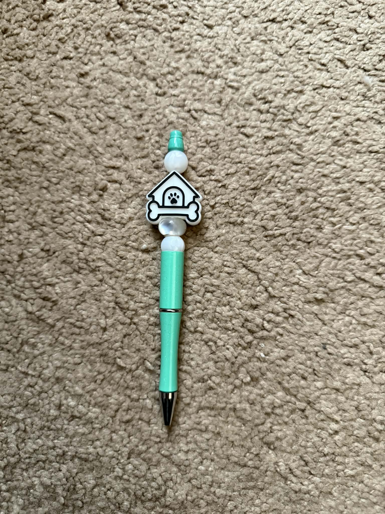 Teal Dog House Beaded Pen