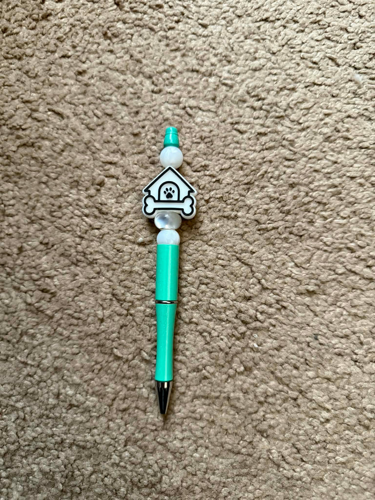 Teal Dog House Beaded Pen